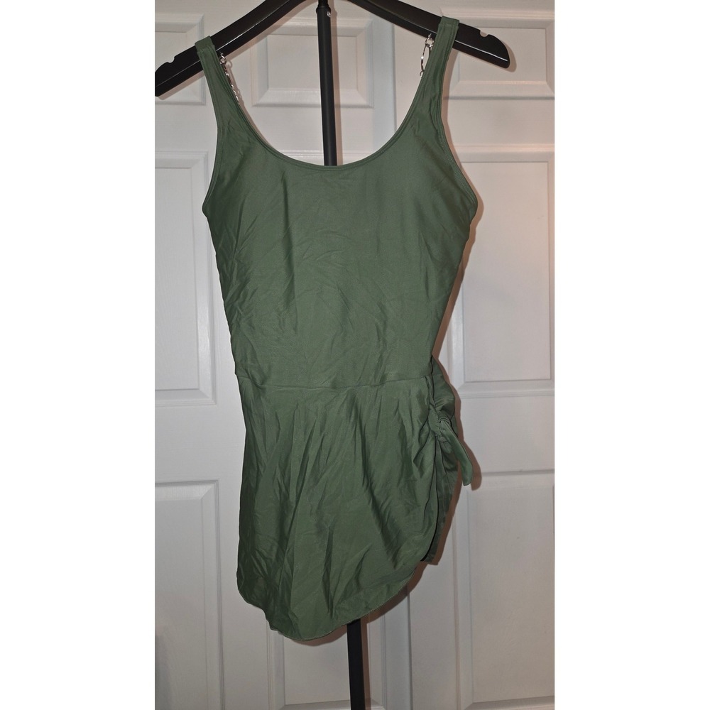 AIMAGE Womens Olive Green Swim Dress One Piece Swimsuit Adjustable Straps New